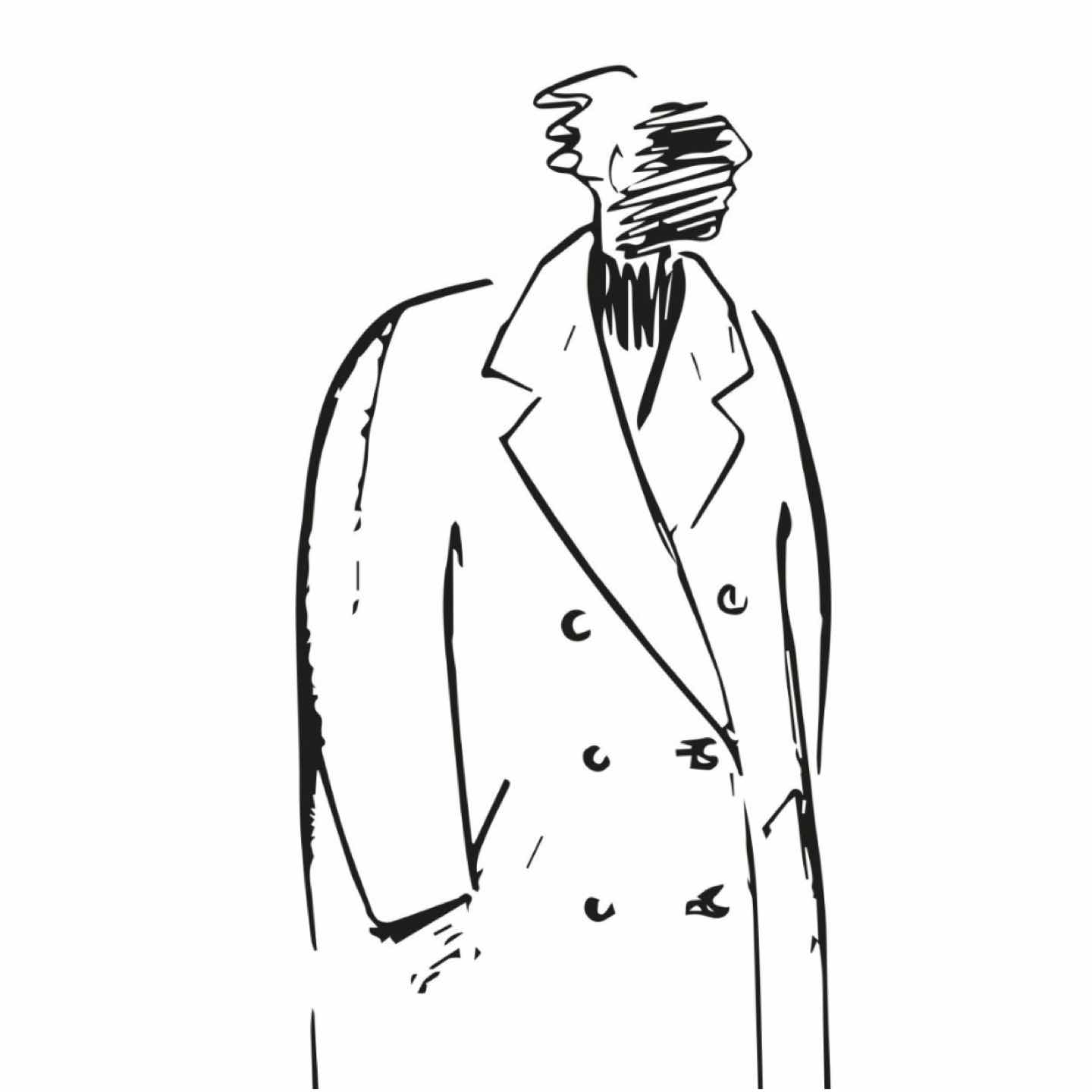 Boceto en blanco y negro del icónico abrigo 101801 de Max Mara, que muestra las líneas del abrigo.